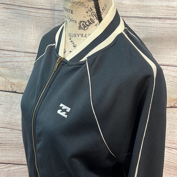 Billabong Track Jacket “Locals Only” Bomber Terry Lined Striped Trim NWT - Picture 4 of 16